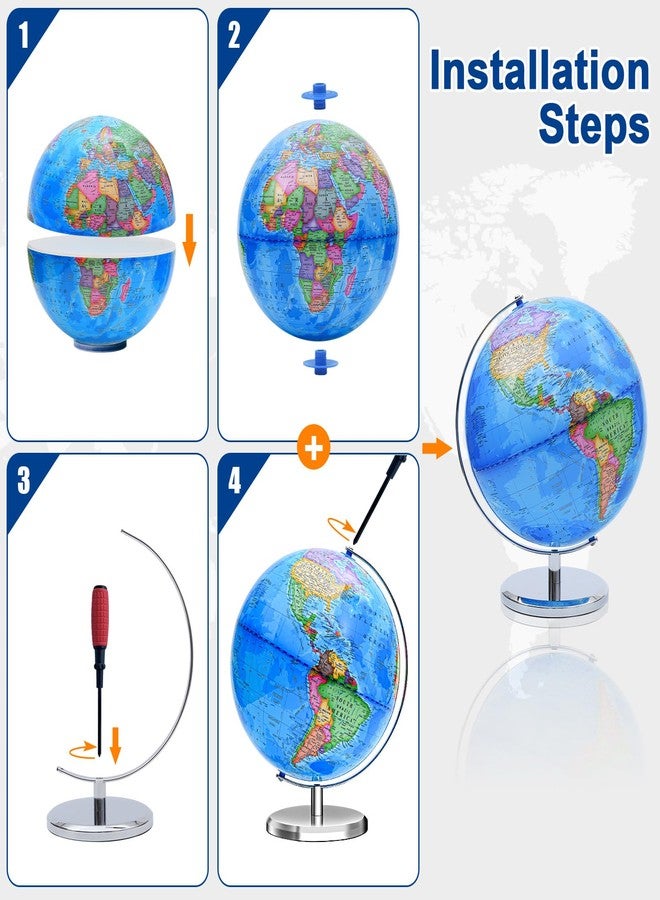VAP World Globe for Children and Adults, 12 inch Educational Spinning Earth Map with Stand, Self-Assembled Interactive World Globes for Kids Learning, Classroom, Students Desk, Room and Office Decor - Image 4